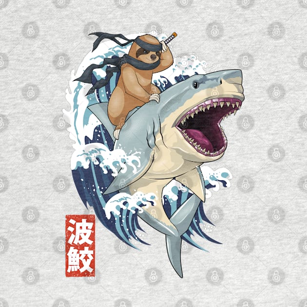 Samurai Sloth on Shark Wave by GoshWow 